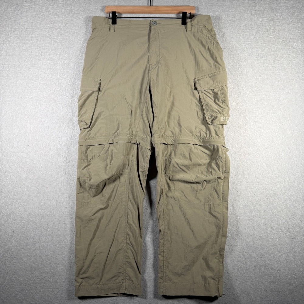REI Sahara Mens XL Khaki Convertible‎ Cargo Hiking Pants Zip Off 861660 Tan